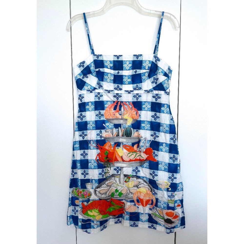 Rachel Antonoff Gwen Seafood Tower Print Mini Dress Blue Check Gingham Floral 6 - Picture 2 of 14